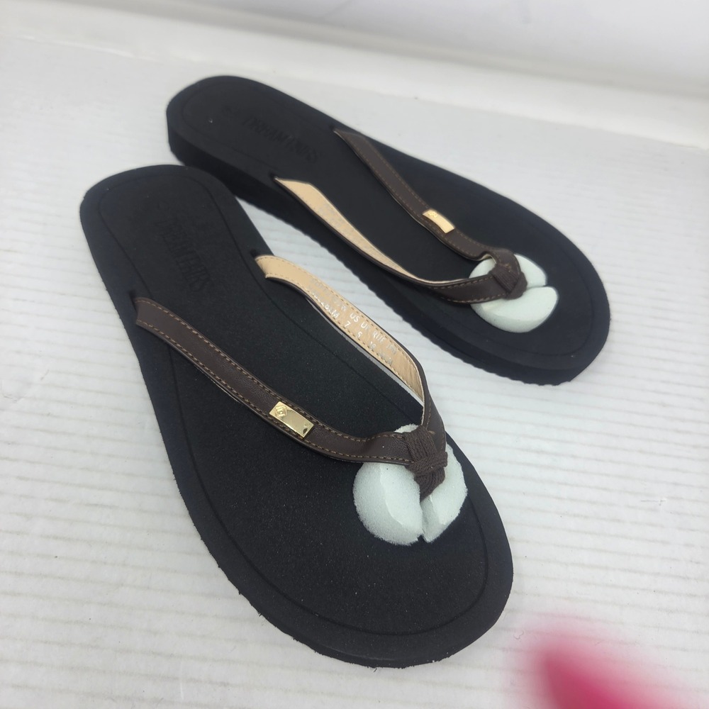 Dream Pairs Flip Flop Women 7 Black Brown Gold Accent Casual Summer Y36 NWOT